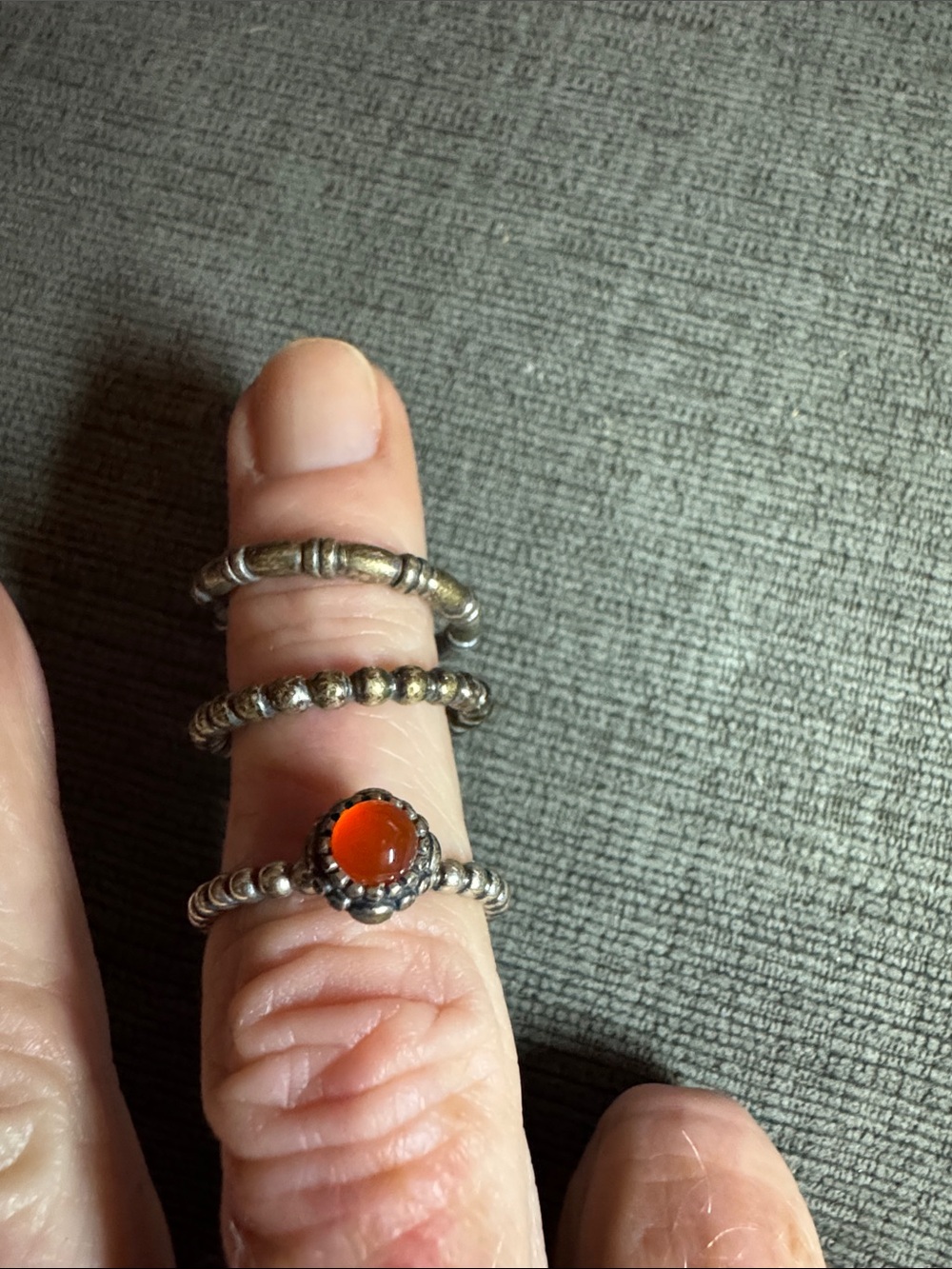 3 Vintage Sterling Silver Pandora Stacking Rings Orange Carnelian Birthstone 9